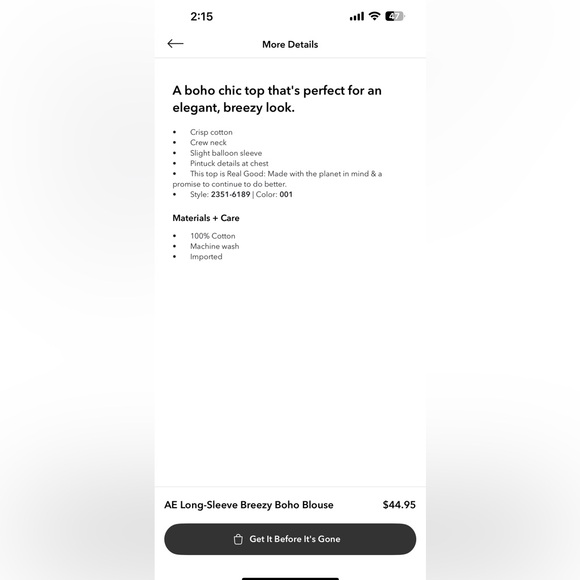 AE American Eagle Long Sleeve Breezy Boho Blouse / Top XL - Picture 5 of 6